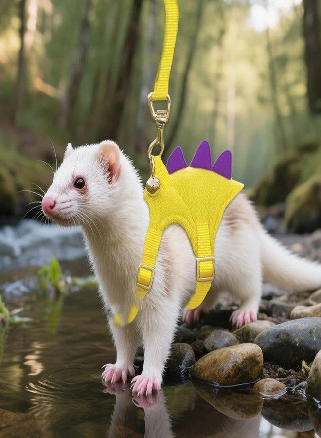 Luchike Yellow Dinosaur Hedgehog Leash and Harness Ferret Harness and Leash Set Hedgehog Accessories Adjustable Hamster Clothes Guinea Pig Outfits for Training Playing - Image 2
